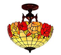 Durable Arte Retro Vidrieras Estilo Pastoral Europea Cálida Sala de Estar Dormitorio Restaurante Cafetería Vidrieras Lámpara de Péndulo Invertido D40CM H45CM Acogedor