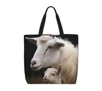 Durable Bolsa Compra Linda Oveja Con Mamá Bolsas De Algodón Reutilizables Bolso De Mano Para El Trabajo, Viajes, Compras, 40X50X15Cm