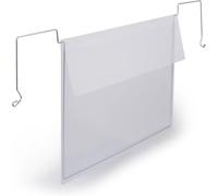 Durable Bolsillo colgador de alambre resistente con solapa A5 apaisado PP, portaetiquetas transparente, 50 unidades, 118719