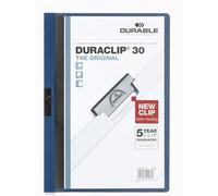 Durable Carpeta con clip Duraclip Original 30, 5 piezas, 222707 | Lámina dura para hasta 30 hojas A4, capacidad 3 mm, lomo de color, tapa frontal transparente, azul oscuro, Made in Germany