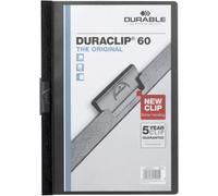 Durable Carpeta con clip Duraclip Original 60, 25 piezas, negro, 220901 | Pinza de acero especial, 1-60 hojas A4, capacidad 6 mm, reverso de color y portada transparente, Made in Germany