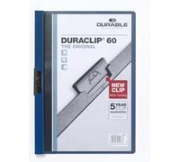 Durable Carpeta con clip Duraclip Original 60, 5 piezas, 223807 | Abrazadera de acero especial, lámina dura, ancho 220 mm, hasta 60 hojas A4, azul oscuro, Made in Germany
