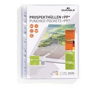 Durable Carteras de bolsillo perforadas A4 recicladas, paquete de 100 bolsillos robustos perforados, hechas de polipropileno reciclado resistente, transparente