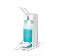 Durable dispensador de desinfectante de mesa con palanca de brazo, para desinfectante o jabón, ajuste flexible a tamaños de botella de hasta 500 ml, blanco, 589602