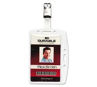 Durable Identificador de Tarjeta con Pinza, 25 piezas, transparente, 800519 | Portatarjetas rígido para credenciales de 54 x 87 mm, formato vertical u horizontal, con muesca para dedo, Made in Germany