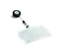 Durable Identificador rígido, 10 uds, transparente, 822419 | Cordón extensible Jojo de 80 cm con clip de metal, para 2 pases de seguridad 54 x 87 mm, uñero para el pulgar