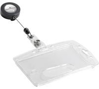 Durable Identificador rígido con cordón extensible, 10 piezas, 801219 | Portatarjetas cerrado para 1 tarjeta de identificación o acreditación, 54 x 87 mm, clip de metal, cinta de 80 cm, uñero