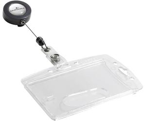 Durable Identificador rígido con cordón extensible, 10 piezas, 801219 | Portatarjetas cerrado para 1 tarjeta de identificación o acreditación, 54 x 87 mm, clip de metal, cinta de 80 cm, uñero