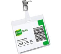 Durable Portanombres con clip, 25 piezas, transparente, 60 x 90 mm, 800319 | Tarjeta de identificación con cierre giratorio, tapa cerrada protectora, agujero ranurado, plástico, Made in Poland