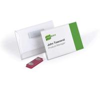 Durable Portanombres con imán, 25 piezas, transparente, 54 x 90 mm, 811719 | Tarjeta de identificación con sujeción suave a la ropa, punzón para el pulgar, etiquetas insertables, Made in Poland