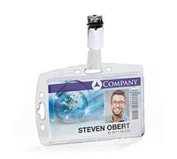 Durable Portatarjetas rígido con pinza, transparente, 895619 | Identificador cerrado para tarjeta de empresa de 54 x 87 mm, clip giratorio, uñero, 1 portacredenciales, Made in Germany