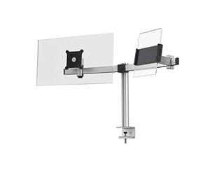 Durable Soporte de mesa Pro para 1 monitor de 21-27" y 1 tableta de 7-13", con pinza de mesa, giratorio en 360°, inclinable, ajustable en altura, 508723, plata