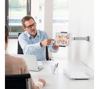 Durable soporte de pared para tableta con brazo plateado