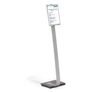 Durable Soporte de Suelo A4 Info Sign, Retrato y Paisaje, plata, 481223 | Atril de aluminio con base pesada, altura ajustable, placa de acrílico giratoria, montaje sencillo