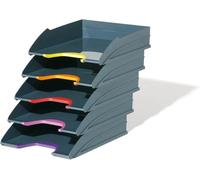 Durable Varicolor Bandeja para Cartas, Pack de 5, Gris Antracita, 770557 | Bandejas portadocumentos A4 en plastico ABS, apilables de forma vertical o escalonada, 255x55x330 mm, Made in Germany