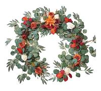 DurabSwap Guirnalda de eucalipto con flores, camino de mesa artificial de 6 pies, rosa falsa naranja quemada para centros de mesa de boda, decoración del hogar, fiesta, jardín (n.º 133)