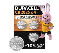 Duracell 2025 pilas de botón de litio 3 V (paquete de 4) - Hasta un 70 % más de duración - Tecnología Baby Secure - Para llaves de control remoto, relojes deportivos y gafas 3D - Embalaje seguro