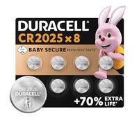 Duracell 2025 pilas de botón de litio 3 V (paquete de 8) - Hasta un 70 % más de duración - Tecnología Baby Secure - Para llaves de control remoto, relojes deportivos y gafas 3D - Embalaje seguro