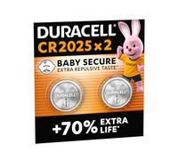 DURACELL 2025 Pilas de Botón de Litio (Paquete de 2) 3V, CR2025 | Hasta un 70% extra duración - Baby Secure - Para llaves de control remoto, relojes deportivos y gafas 3D - Embalaje seguro