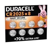 DURACELL 2025 Pilas de Botón de Litio (Paquete de 8) 3V, CR2025 | Hasta un 70% extra duración - Baby Secure - Para llaves de control remoto, relojes deportivos y gafas 3D - Embalaje seguro
