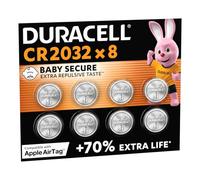 Duracell CR2032 pilas de botón de litio 3 V (paquete de 8) - Hasta un 70 % extra duración - Tecnología Baby Secure - Para Apple AirTag, llaves remotas, dispositivos domésticos, deportivos y médicos