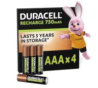 DURACELL AAA Pilas Recargables (Paquete de 4) 1.2V, 750 mAh NiMH | Pilas recargables precargadas y de larga duración, para mandos de videojuegos, embalaje 0% plástico