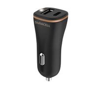 Duracell Adaptador de cargador de coche compacto USB-C + USB-A de 27 W, color negro, compatible con smartphones, tabletas, bancos de energía y más