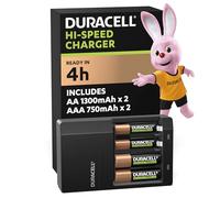 Duracell Cargador de batería CEF14 de 4 horas, con baterías recargables incluidas, A AAA