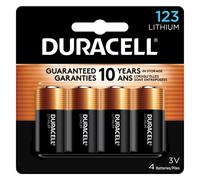 Duracell CR123A 3V Lithium Battery, 4 Count Pack, 123 3 Volt High Power Lithium Battery, Long-Lasting for Home Safety and Security Devices, High-Intensity Flashlights, and Home Automation