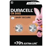 DURACELL CR2032 Pilas de botón de litio 3 V (pack de 2) - Hasta un 70 % extra duración - Tecnología Baby Secure - Recomendadas para Apple AirTag