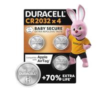 Duracell CR2032 pilas de botón de litio 3 V (paquete de 4) - Hasta un 70 % extra duración - Tecnología Baby Secure - Para Apple AirTag, llaves remotas, dispositivos domésticos, deportivos y médicos