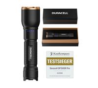 Duracell Linterna LED DF1500R Pro - 1500 lúmenes, enfocable, alcance de 145 m, recargable por USB-C, batería de ion de litio 21700, varios modos de luz, a prueba de salpicaduras, incluye caja de