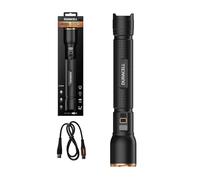 Duracell Linterna LED DF4000R Core Plus - 4000 lúmenes, focalizable, alcance de 200 m, recargable por USB-C, 2 baterías de iones de litio 18650, varios modos de luz, a prueba de salpicaduras, carcasa