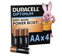 DURACELL Optimum AA Pilas Alcalinas (Paquete de 4) 1.5V, LR06 | 200% más POWER BOOST ACTIVES - Para dispositivos de alto drenaje - Sistemas de vigilancia