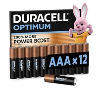 DURACELL Optimum AAA Pilas Alcalinas (Paquete de 12) 1.5V, LR03 | 200% más POWER BOOST ACTIVES - Para dispositivos de alto drenaje - Sistemas de vigilancia