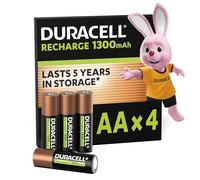 Duracell pilas recargables AA (Paquete de 4), 1300 mAh NiMH, 2000 ciclos de recarga, precargadas, gran duración, con 0% plástico 100% embalaje reciclable