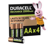 Duracell pilas recargables AA (Paquete de 4), 2500 mAh NiMH, precargadas, nuestras pilas recargables no. 1 en duración, con 0% plástico 100% embalaje reciclable