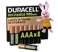 Duracell pilas recargables AAA (Paquete de 8), 900 mAh NiMH, precargadas, nuestras pilas recargables no. 1 en duración, con 0% plástico 100% embalaje reciclable