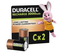 Duracell pilas recargables C (Paquete de 2), 3000 mAh NiMH, gran duración