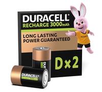 Duracell pilas recargables D (Paquete de 2), 3000 mAh NiMH, gran duración