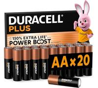 DURACELL Plus AA Pilas Alcalinas (Paquete de 20) 1.5V, LR06 | Hasta un 150% de extra duración con POWER BOOST ACTIVES - Mandos para videojuegos y cámaras digitales