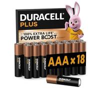 DURACELL Plus AAA Pilas Alcalinas (Paquete de 18) 1.5V, LR03 | Hasta un 100% de extra duración con POWER BOOST ACTIVES - Mandos para videojuegos y cámaras digitales