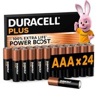 DURACELL Plus Pilas AAA (Paquete de 24) - Pilas alcalinas 1,5 V-Hasta un 150 % de duración extra con activos POWER BOOST-Fiabilidad para dispositivos cotidianos-Envase con 0 % de plástico-LR03 MN2400