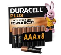 DURACELL Plus Pilas AAA (Paquete de 8) - Pilas alcalinas 1,5 V-hasta un 100% de duración Extra con Activos Power Boost-Fiabilidad para Dispositivos cotidianos-Envase con 0% de plástico-MN2400