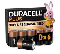 DURACELL Plus D Pilas Alcalinas (Paquete de 6) 1.5V, LR20 | 100% Duración garantizada - Para dispositivos cotidianos - Embalaje sin plástico - 10 años de almacenamiento