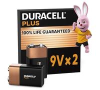 Duracell Plus pilas 9 V (pack de 2) - Alcalinas - 100 % de duración garantizada - Fiabilidad para dispositivos cotidianos - Embalaje sin plástico - 5 años de almacenamiento - 6LR61 MN1604