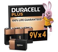 Duracell Plus pilas 9 V (pack de 4) - Alcalinas - 100 % de duración garantizada - Fiabilidad para dispositivos cotidianos - Embalaje sin plástico - 5 años de almacenamiento - 6LR61 MN1604