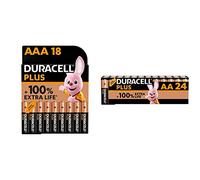 Duracell Plus Pilas AA (Pack de 24) - Alcalinas 1,5 V - hasta 100% de Extra duración & Plus Pilas AAA (Pack de 18) - Alcalinas 1,5 V - hasta 100% Extra duración