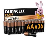 DURACELL Plus Pilas AA (Paquete de 36) - Pilas alcalinas 1,5 V - Hasta un 150 % de duración extra con activos POWER BOOST-Fiabilidad para dispositivos cotidianos-Envase con 0 % de plástico-MN1500