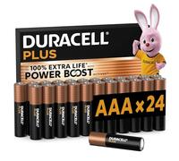 DURACELL Plus Pilas AAA (Paquete de 24) - Pilas alcalinas 1,5 V-Hasta un 150 % de duración extra con activos POWER BOOST-Fiabilidad para dispositivos cotidianos-Envase con 0 % de plástico-LR03 MN2400